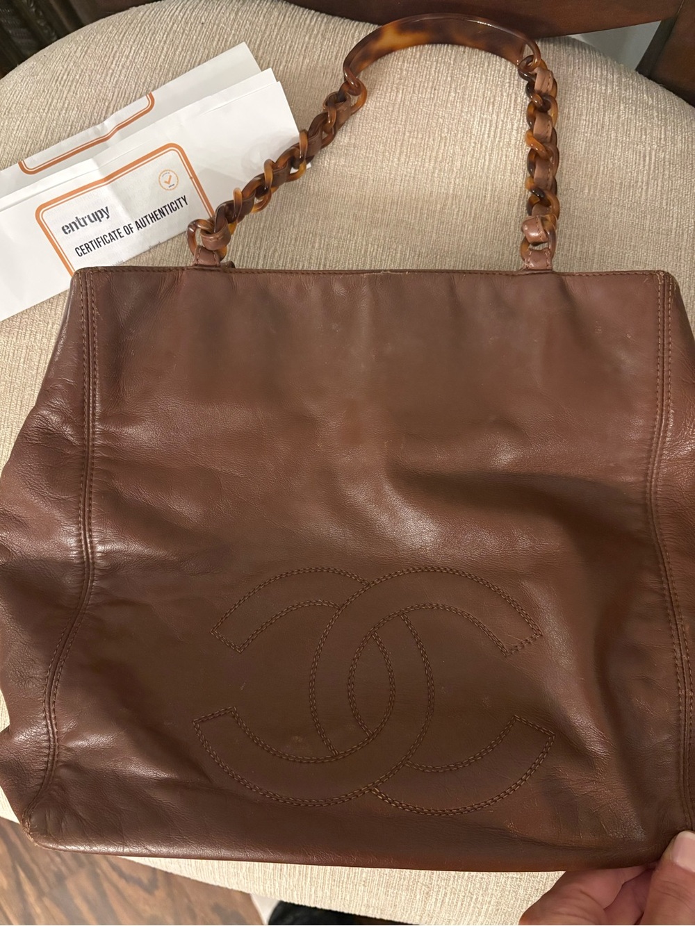 Chanel Brown Leather Tote  Bag